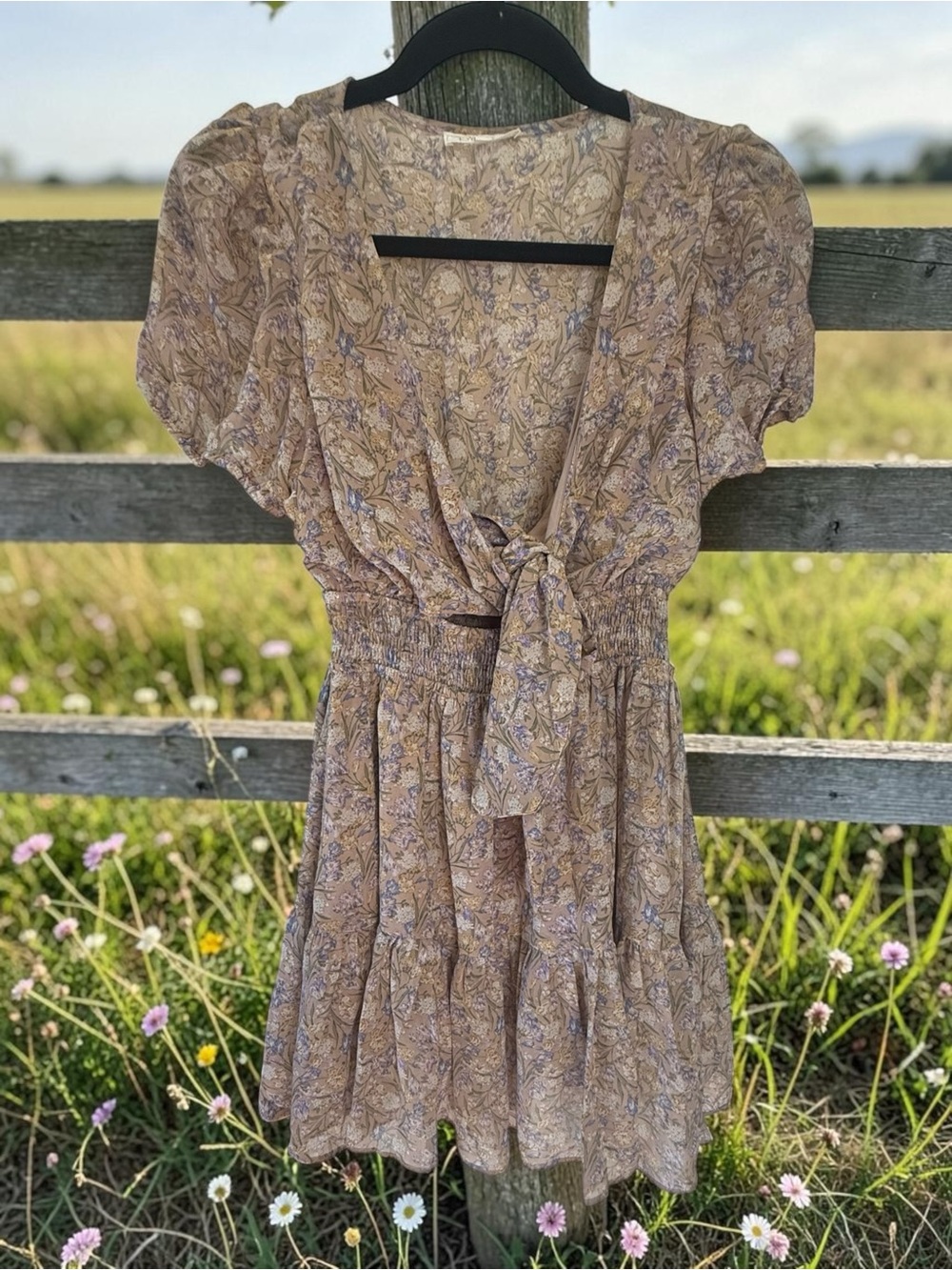 Blush BJ Floral Tie-Front Smocked Mini Dress | Size Small | like new! - Picture 5 of 7